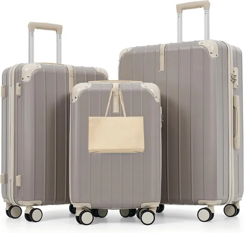 Vista 161 de Merax 3 piezas expandible ABS Hardshell equipaje Sets Spinner Wheel Maleta TSA Lock Suit Case, Apertura frontal negra, Juego de 2 piezas, Maleta
