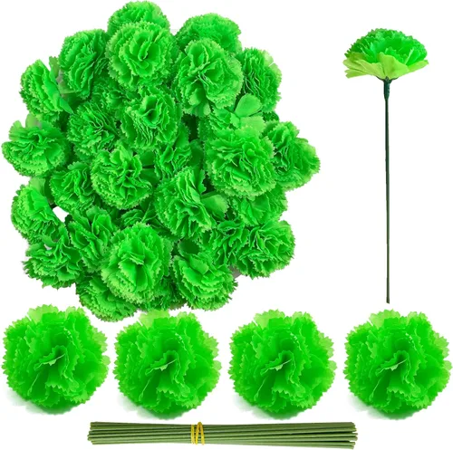 Vista 9 de Cabezas de flores de caléndula a granel, 50 unidades, flores artificiales de caléndula de seda para decoración del hogar, Diwali, corona