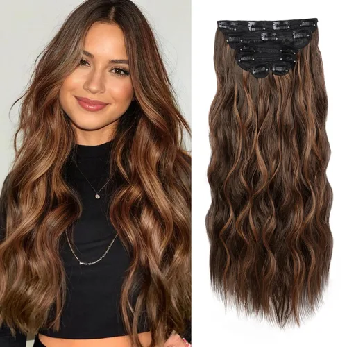 Vista 32 de WECAN Extensión de cabello con clip, de 20 pulgadas, mezcla de rubio ceniza y rubio decolorado, 6 piezas, extensiones de cabello largo ondulado