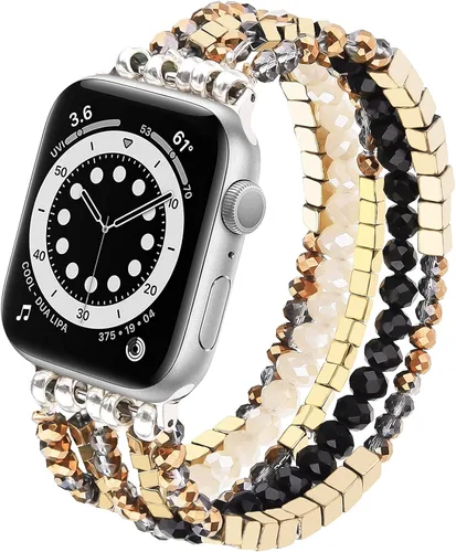 Vista 21 de MOFREE - Pulsera de cuentas compatible con Apple Watch Band de 1.496 in/1.575 in/1.614 in/1.65 in (38, 40, 41 y 42 mm) Series Negro/Oro