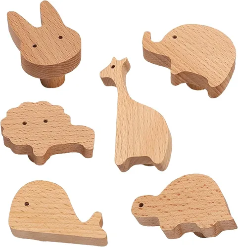 Vista 9 de 12 Set Wood Animal Furniture Knobs Decorative Wood Dresser Knobs with Screws Dresser Pulls Wood Marine Woodland Animals Knobs Cabinet Knobs Nursery