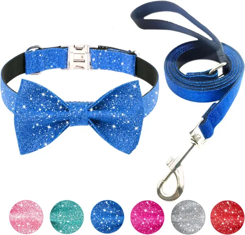 Vista 10 de Collar de perro Jumpress para niño azul con lazo, collar de pajarita con brillo para cachorros, perros pequeños y medianos, collar de perro lindo