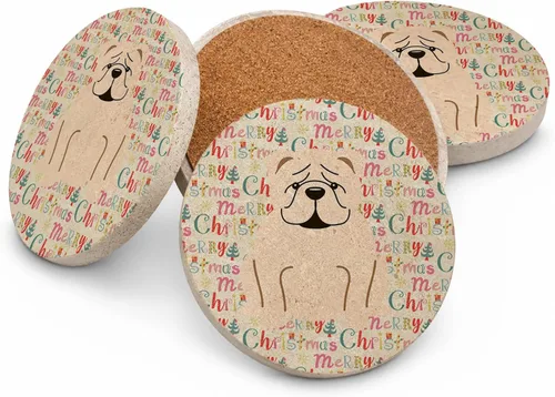 Vista 198 de Abyssinian Sand Terrier Merry Christmas - Posavasos grandes de piedra arenisca (4 unidades)