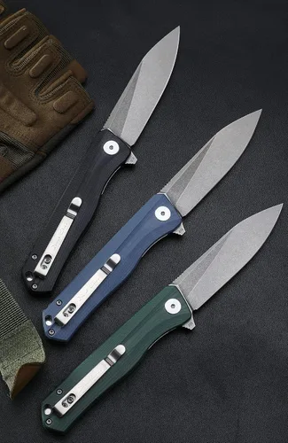 Vista 7 de Petrified fish Mango G10 Hoja de acero D2 2CR13 rodamiento de bolas plegable cuchillo de bolsillo con tapa abatible para acampar, caza, uso diario