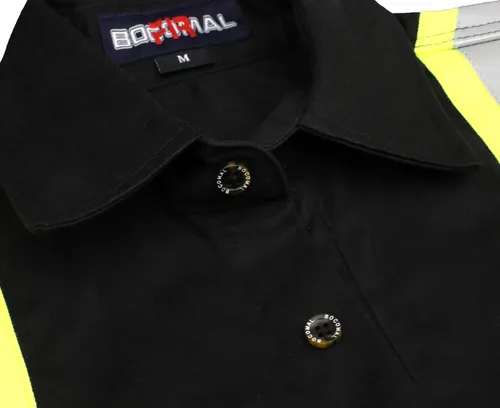 Vista 5 de BOCOMAL Camisas FR de alta visibilidad con botones de 7.5 onzas ANSI/ISEA tipo O Class1 resistente al fuego Hi Vis Refective Safety Jacket Negro