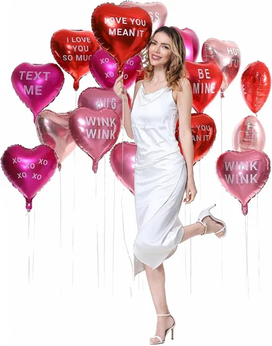 Vista 6 de 18 globos de corazón de aluminio de 18 pulgadas con letras de mylar, globos de corazón para el día de San Valentín, proponer matrimonio, boda