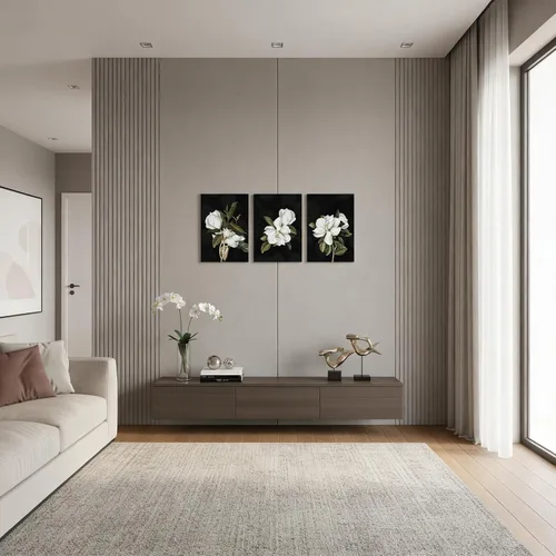 Vista 3 de ArtbyHannah Lienzo decorativo para pared, cuadros de flores, decoración de pared con magnolia blanca oscura, pintura floral para dormitorio, sala