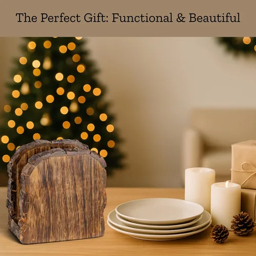 Vista 4 de Mie Creations Servilletero de madera de granja para mesa, Acción de Gracias, decoración de vacaciones de Navidad Madera antigua pesada, rústica
