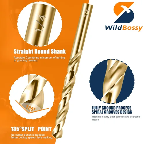 Vista 3 de Juego de brocas de cobalto M35 5% de 115 piezas (1/16"-1/2", A-Z, 1-60), brocas de trabajo con vástago recto, brocas de metal HSS con torsión