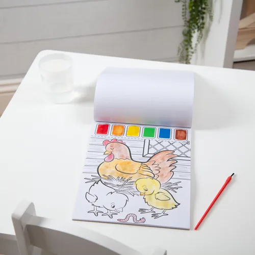 Vista 9 de Melissa & Doug Pintar con agua - Animales de granja, 20 páginas perforadas, paletas a prueba de derrames