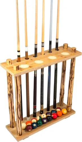 Vista 4 de Rush Creek Creations Rustic Log 6 - Estante de almacenamiento para taco de billar, multicolor, 26.5 pulgadas de largo x 8.6 pulgadas de ancho x