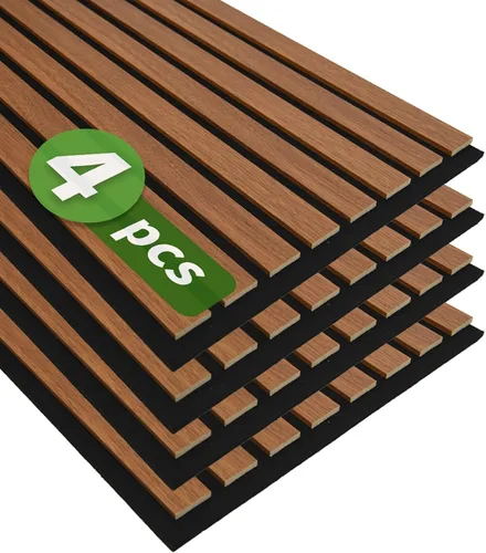 Vista 10 de Art3d Paquete de 4 paneles de listones de madera insonorizados de 12 x 24 pulgadas, paneles de pared acústicos de 8 pies cuadrados, paneles de pared