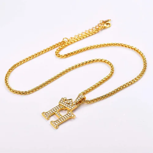 Vista 3 de U7 Collar con inicial de la A a la Z, dije de letra helada con cadena de 22 a 24 pulgadas, para hombres y mujeres, con nombre del alfabeto de hip