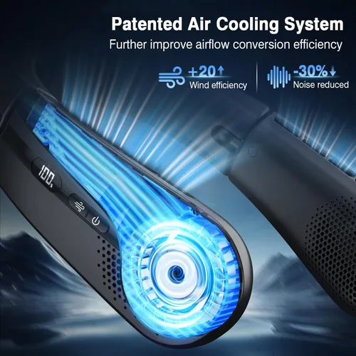 Vista 6 de ChillGo Ventilador de cuello portátil – Flujo de aire turbo ampliado de 8400 RPM – Ventilador personal recargable de enfriamiento portátil de 5200