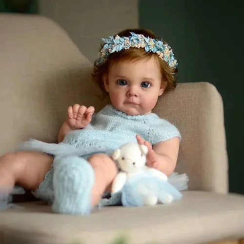 Vista 4 de Angelbaby Muñeca de bebé recién nacida de 24 pulgadas con pelo arraigado hecho a mano para niña, muñeca realista de silicona suave y realista
