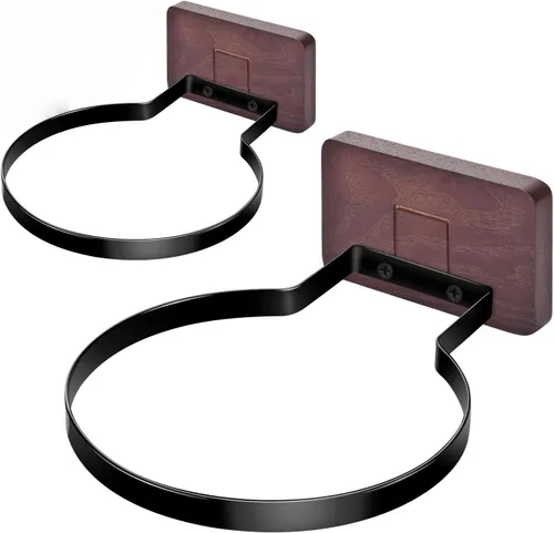 Vista 11 de Soporte de pared para baloncesto VIVTOB, soporte de pared para pelota de 7 pulgadas con base de madera maciza de nogal negro y anillo de metal