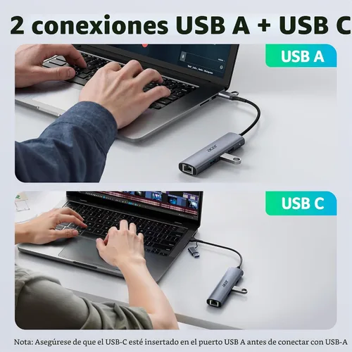 Vista 5 de Acer USB to Ethernet Adapter, USBC Hub Ethernet 1Gbps with 3*USB 3.0