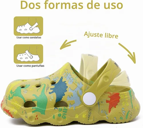 Vista 6 de techcity Zapatos de jardín de dinosaurios para niños, sandalias de dibujos animados, zuecos para la playa, piscina, zapatos de agua, toboganes