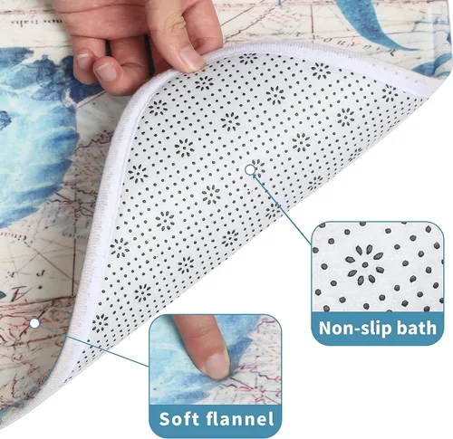 Vista 6 de Juegos de Baño Náutico Azul con Cortina de Ducha y Alfombras y Accesorios, Juegos de Cortina de Ducha de Tortuga Marina con 12 Ganchos, Juego