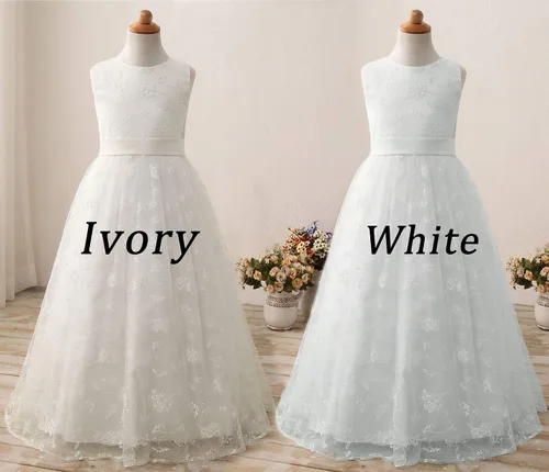 Vista 5 de A line Wedding Pageant Lace Flower Girl Dress with Belt