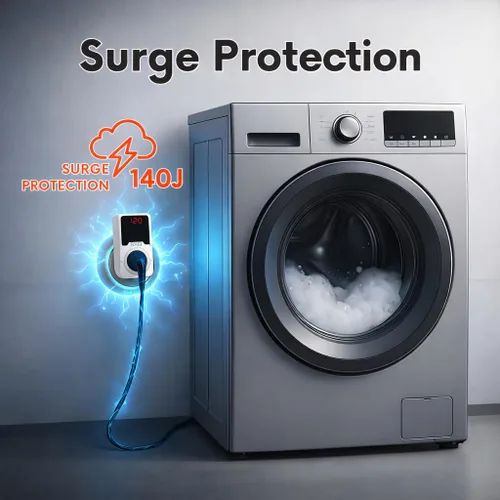 Vista 4 de BXST Protector de sobretensiones de 140J, protector de voltaje de una toma de corriente, protector de sobretensiones para refrigerador/aire