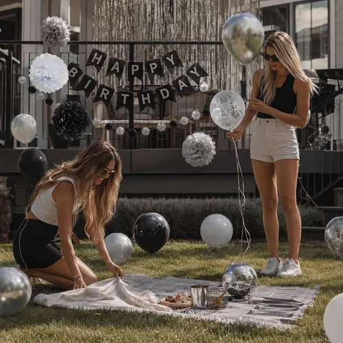 Vista 2 de ANSOMO Decoraciones de fiesta de cumpleaños negro y plateado, globos para mujeres, hombres, niños, niñas, él, 13, 15, 16, 18, 20, 21, 25, 30, 35
