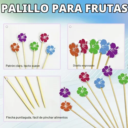 Vista 6 de 100 palillos de cóctel de flores, palillos de dientes para aperitivos, brochetas de bambú de 4.7 pulgadas de largo, palillos de cóctel hechos a mano