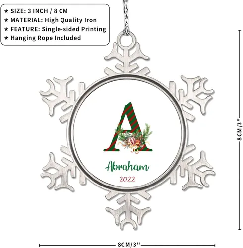 Vista 6 de Monograma inicial letra A copo de nieve, adorno de bayas de pino de Navidad para decoración de árbol de Navidad, adornos de Navidad personalizados