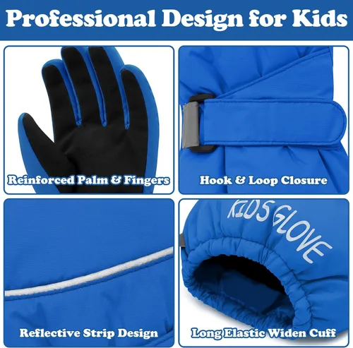 Vista 5 de Sarfel Guantes de nieve para niños, guantes impermeables para niños, guantes de esquí para niñas, guantes de invierno para niños, guantes