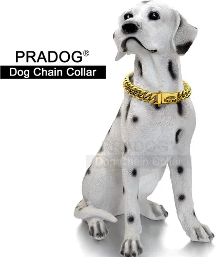 Vista 2 de PRADOG Collar de cadena dorada para perro, collar de cadena de eslabones cubanos con hebilla de diseño seguro, collar de metal de acero inoxidable