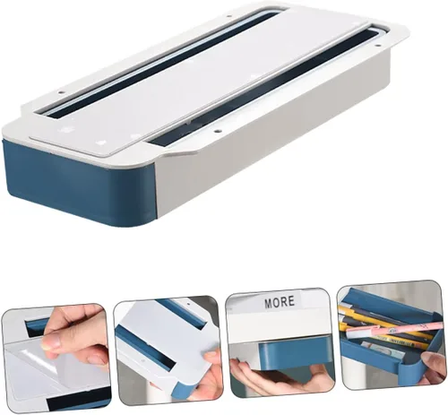 Vista 2 de EXCEART Caja de almacenamiento de artículos de papelería, organizador de escritorio oculto, estuche adhesivo para bolígrafos debajo del escritorio
