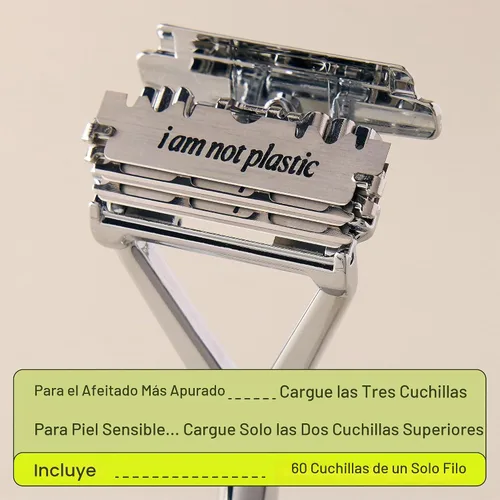 Vista 8 de Leaf Shave Juego de navajas Leaf, navaja de seguridad totalmente metálica con cabezal pivotante y carga ajustable de cuchillas, incluye soporte a