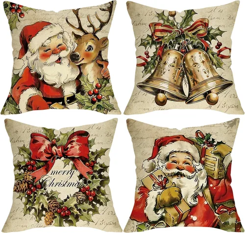 Vista 7 de Juego de 4 fundas de almohada decorativas de esqueleto gótico de Navidad de 18 x 18 pulgadas, diseño de calavera de Navidad, decoración del hogar al