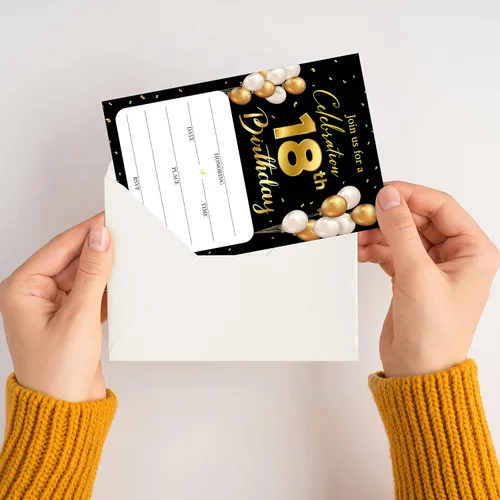 Vista 3 de Tarjetas de invitación de cumpleaños número 18 con sobres, tarjetas de invitación de fiesta de cumpleaños en blanco, para hombres, mujeres, jóvenes