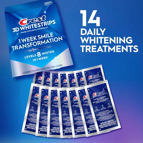 Vista 3 de Crest 3D Whitestrips, Transformación de Sonrisa de 1 Semana, Tiras Blanqueadoras 3D White, Kit de Tiras Blanqueadoras de Dientes, 14 Tratamientos