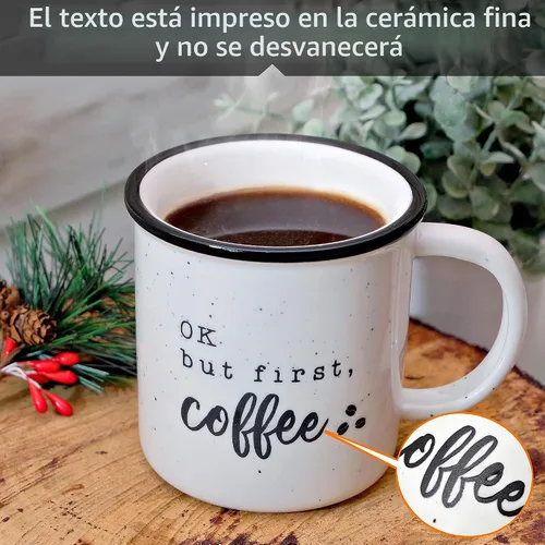 Vista 3 de Ok But First Coffee - Taza de café de cerámica de 11 onzas, regalo