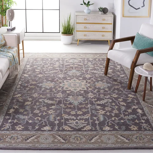 Vista 8 de SAFAVIEH Blossom Collection - Alfombra decorativa, 2 x 3 pies, gris oscuro y marrón claro, lana hecha a mano, ideal para zonas de alto tráfico