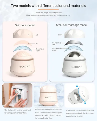 Vista 5 de OPENDGO Rodillos de hielo para ojos faciales Rodillo masajeador facial giratorio de 360°, rodillo de hielo corporal para terapia fría, rodillo