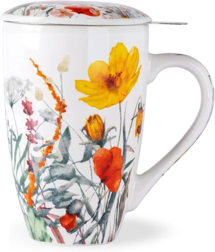 Vista 12 de AmorArc Taza de té de porcelana de 18 onzas con infusor y tapa, taza de té de hojas sueltas con colador de acero inoxidable, taza de café grande