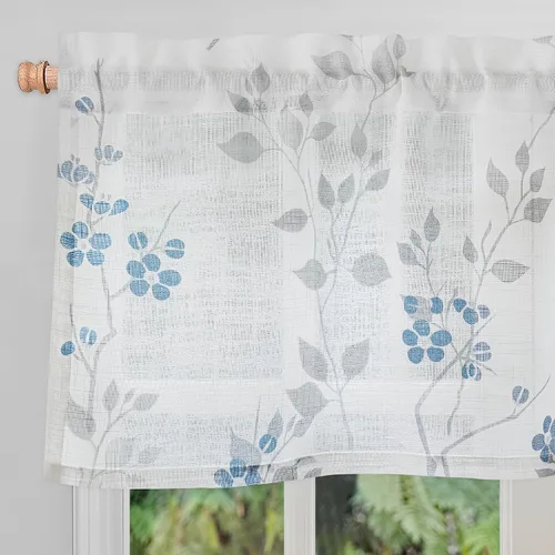 Vista 32 de Beauoop Juego de 2 cortinas semitransparentes de lino floral para sala de Clásico azul y gris