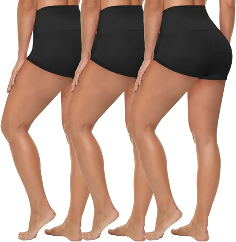 Vista 29 de HLTPRO 3 Pack Plus Size Biker Shorts for Women, Pocket & No-Pocket Options Negro/Beige Rosa/ Gris