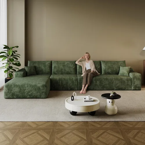 Vista 43 de Sofá modular en forma de L de 96 pulgadas con diván, moderno y cómodo sofá de pana para sala de estar, sofá de espuma viscoelástica, no requiere