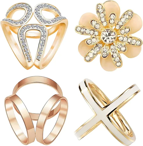 Vista 144 de 4 piezas de clip de anillo de bufanda para mujer, broche de perlas y flores, hebilla de metal para chal, accesorios de decoración para damas y niñas