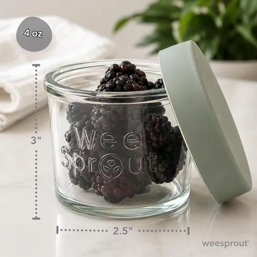 Vista 2 de WeeSprout Tarros de vidrio para almacenamiento de alimentos para bebés con tapas (4 onzas, juego de 12) para bocadillos, puré, recipientes pequeños