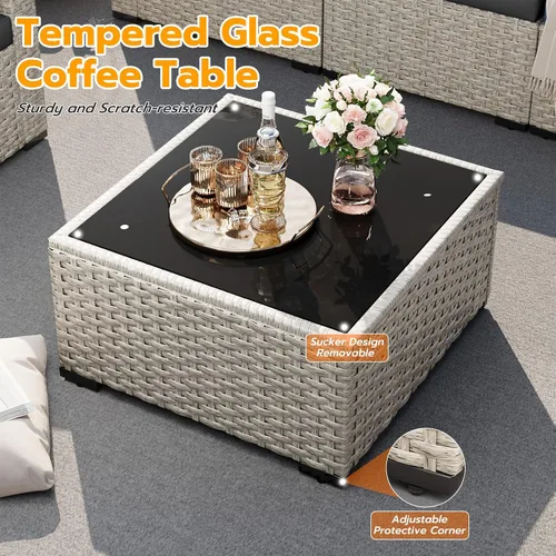 Vista 3 de UDPATIO Juego de muebles de patio al aire libre, sofá seccional modular de 7 piezas con mesa de té, juego de conversación al aire libre de mimbre PE