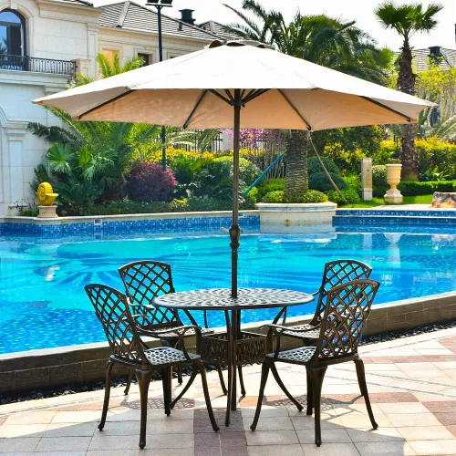 Vista 2 de Mesa redonda para patio al aire libre con agujero para paraguas, mesa de comedor de aluminio fundido para patio trasero, jardín o porche, 41.3