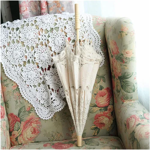 Vista 5 de Zerodis Sombrilla de encaje, tela de seda, bordada, para novia, accesorios de fotografía, decoración de boda (L-beige)