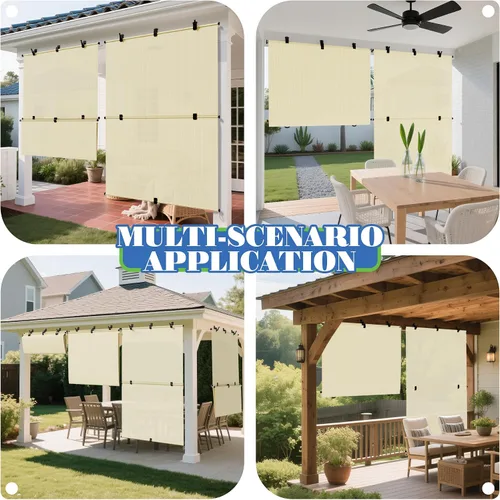 Vista 3 de ECOOPTS - Persianas enrollables de 4' de ancho x 5' de largo, persiana enrollable para patio, porche, jardín, cenador, terraza, balcón (Beige)