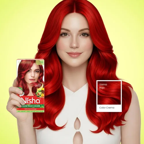 Vista 7 de Nisha - Tinte cremoso para el cabello (150 ml/cada) rojo llama, paquete de 1