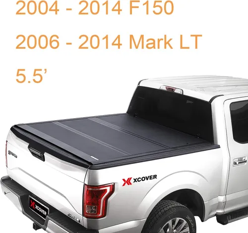 Vista 2 de Xcover Cubierta de cama de camioneta "tonneau" dura plegable de bajo perfil, compatible con F150 2004-2014, camioneta Lincoln Mark LT 2006-14 de 5.5